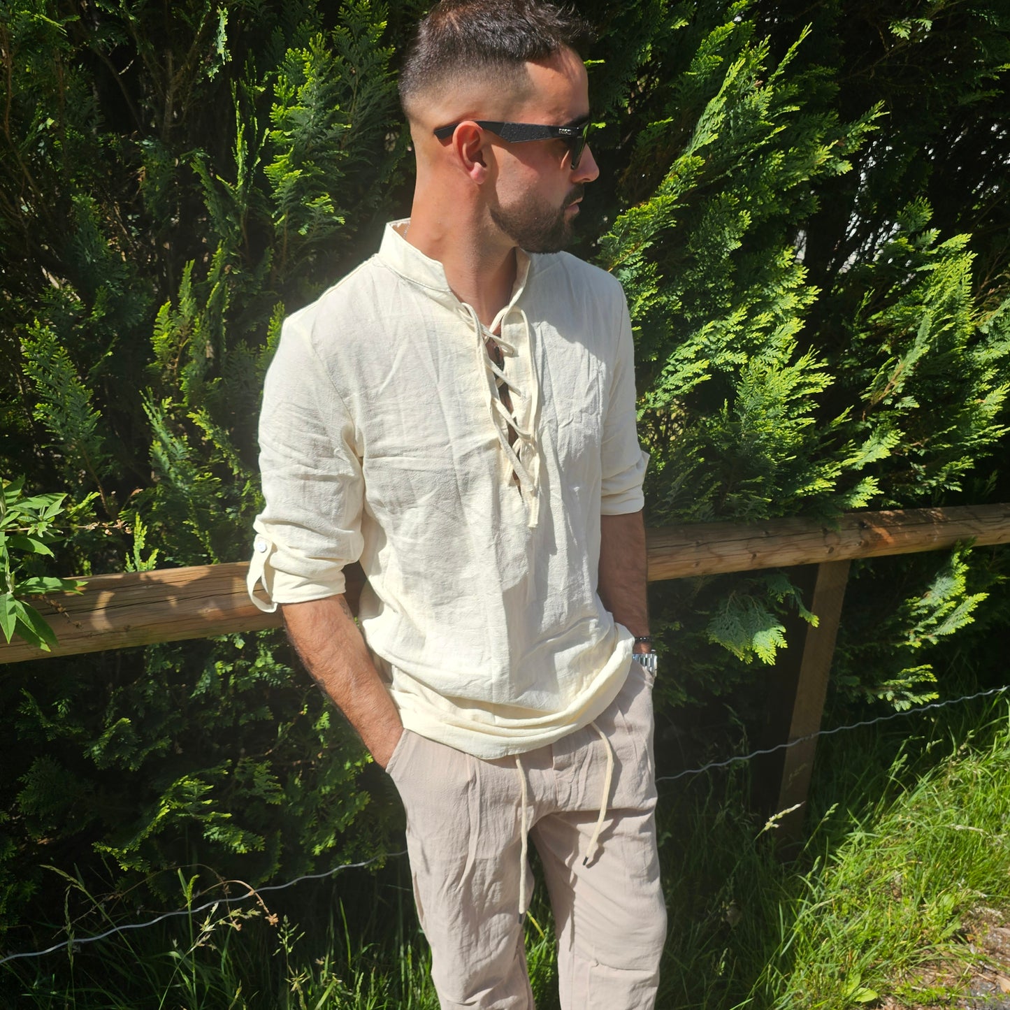 Men's Medieval Lace-Up Cotton Shirt – Long Sleeve Heritage Style