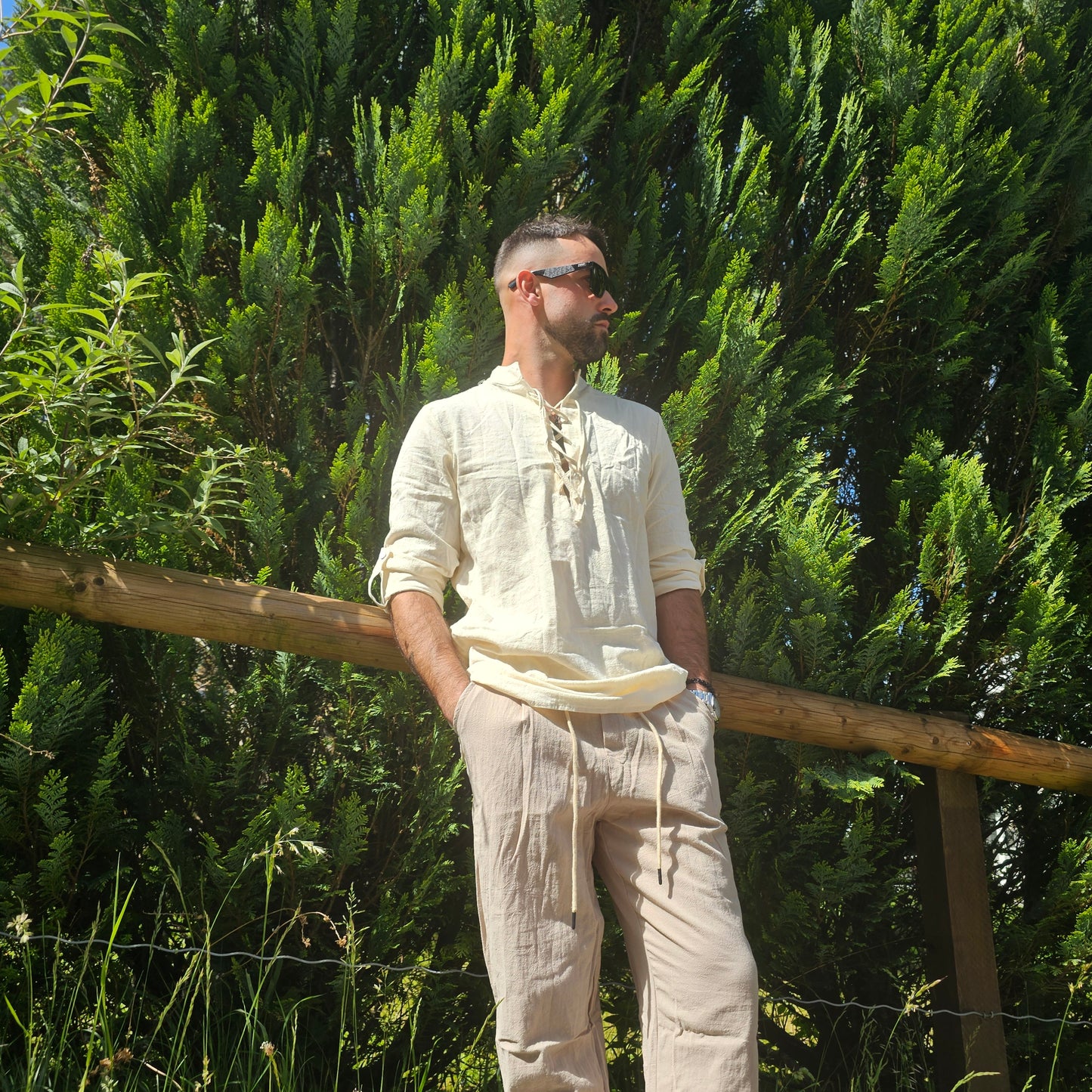 Men's Medieval Lace-Up Cotton Shirt – Long Sleeve Heritage Style