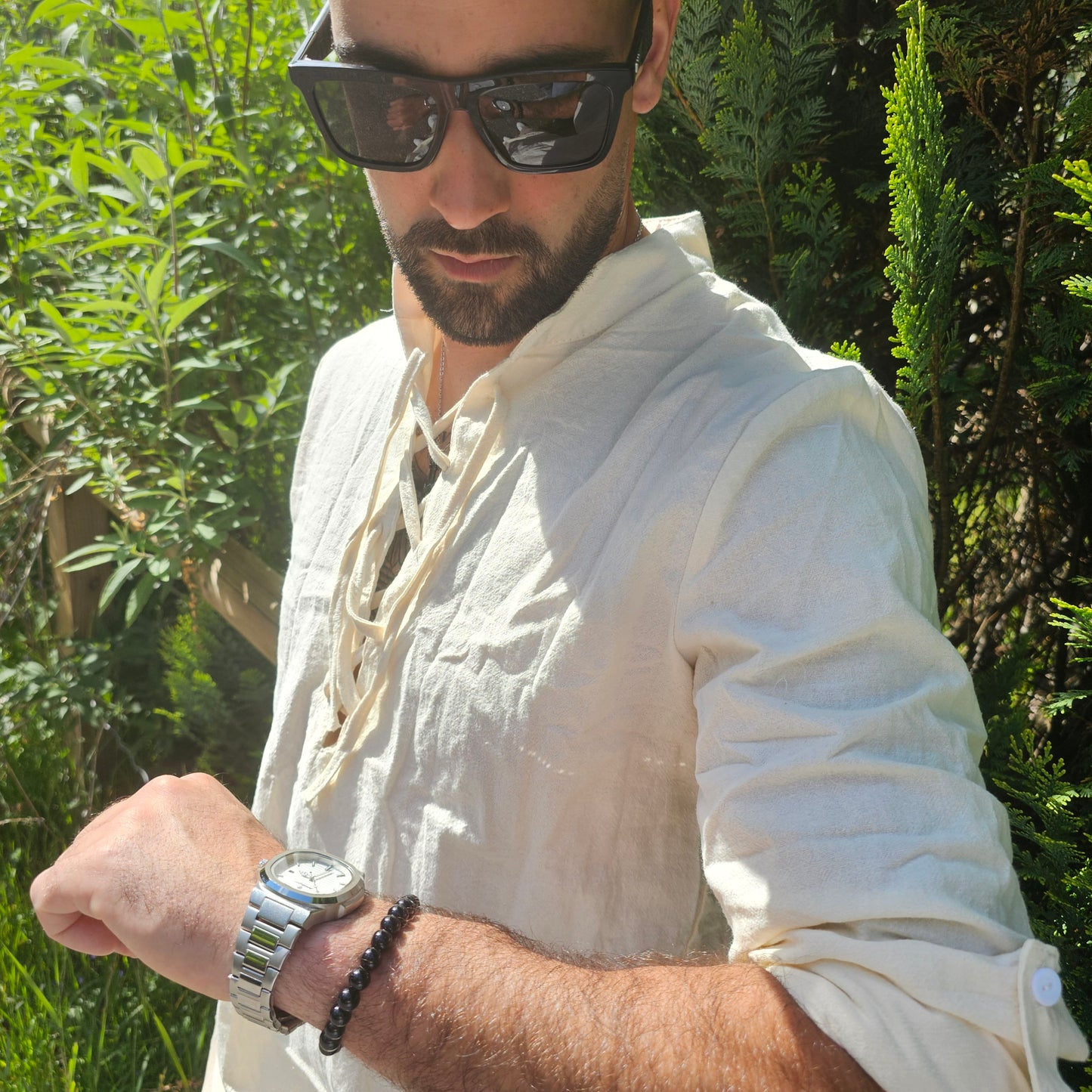 Men's Medieval Lace-Up Cotton Shirt – Long Sleeve Heritage Style