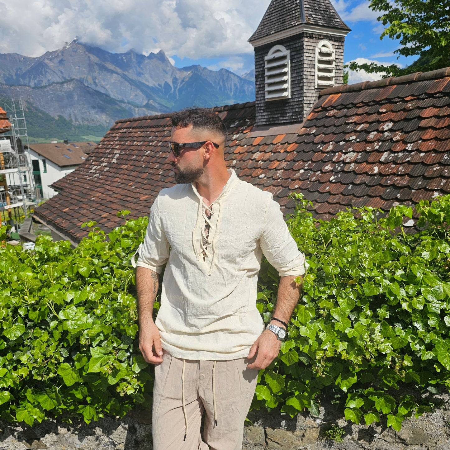 Men's Medieval Lace-Up Cotton Shirt – Long Sleeve Heritage Style