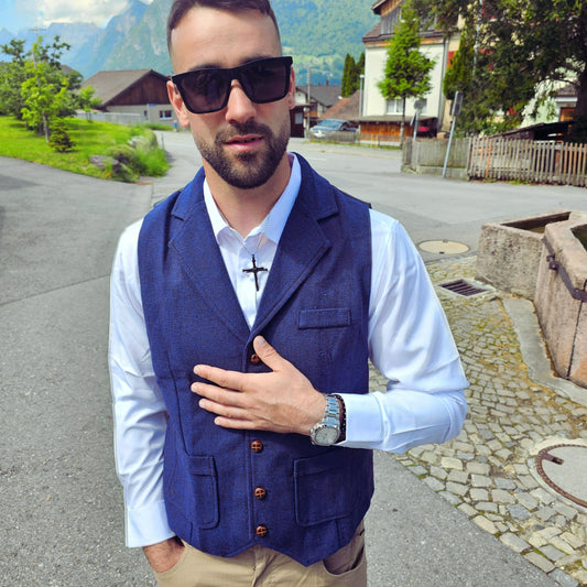 Men’s Herringbone Tweed Vest – Classic European Conservative Style