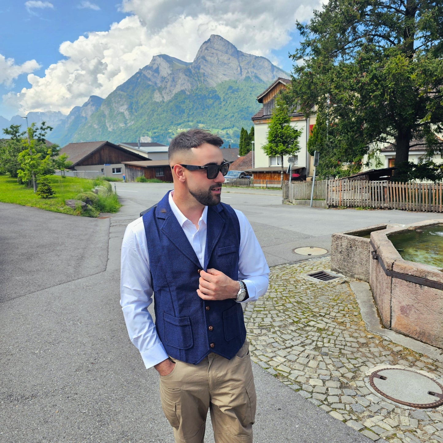 Men’s Herringbone Tweed Vest – Classic European Conservative Style