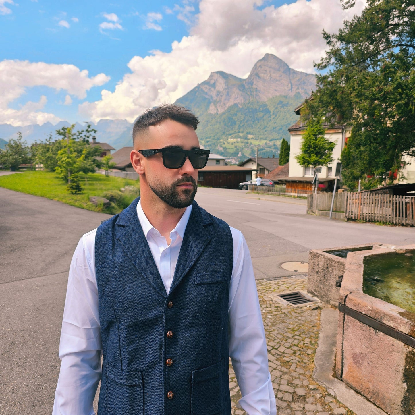 Men’s Herringbone Tweed Vest – Classic European Conservative Style