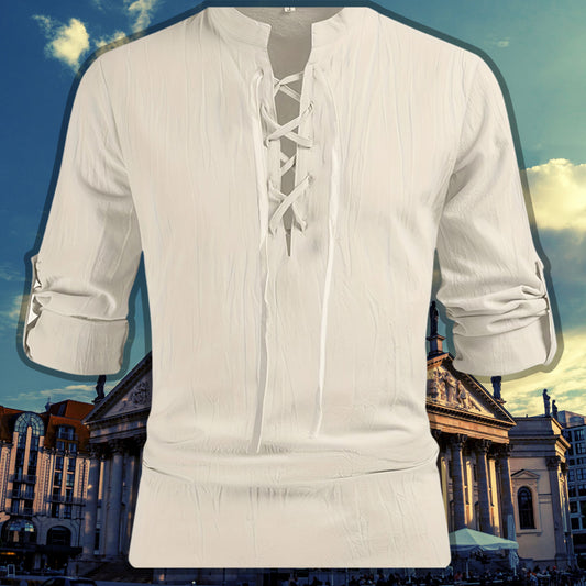 Men's Medieval Lace-Up Cotton Shirt – Long Sleeve Heritage Style