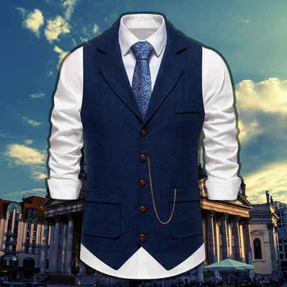 Men’s Herringbone Tweed Vest – Classic European Conservative Style