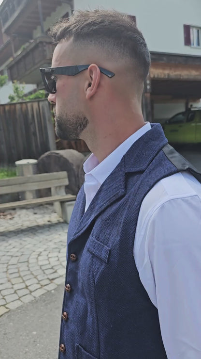 Men’s Herringbone Tweed Vest – Classic European Conservative Style